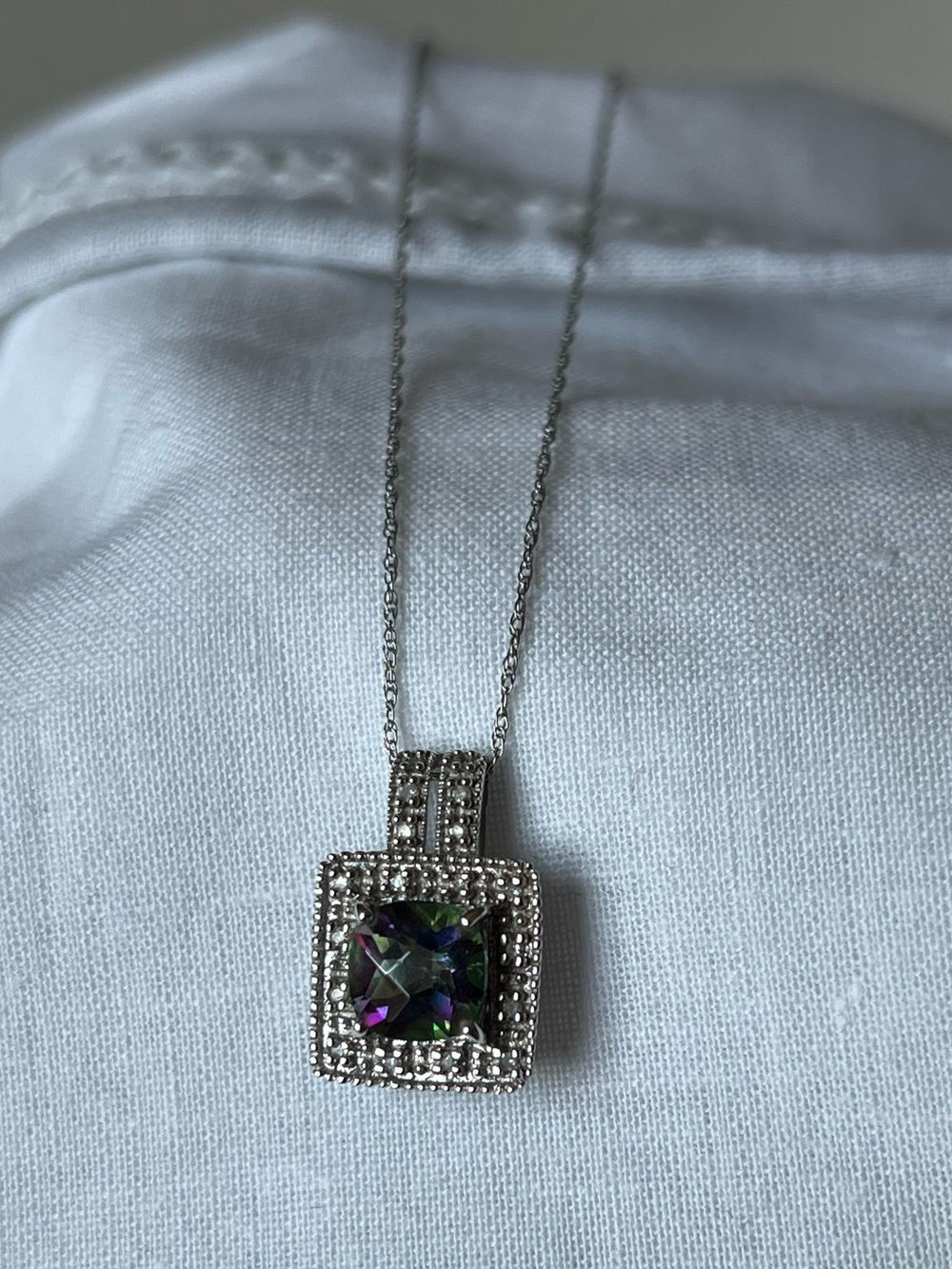 Silver Halo Pendant Necklace with Mystic Topaz Center
